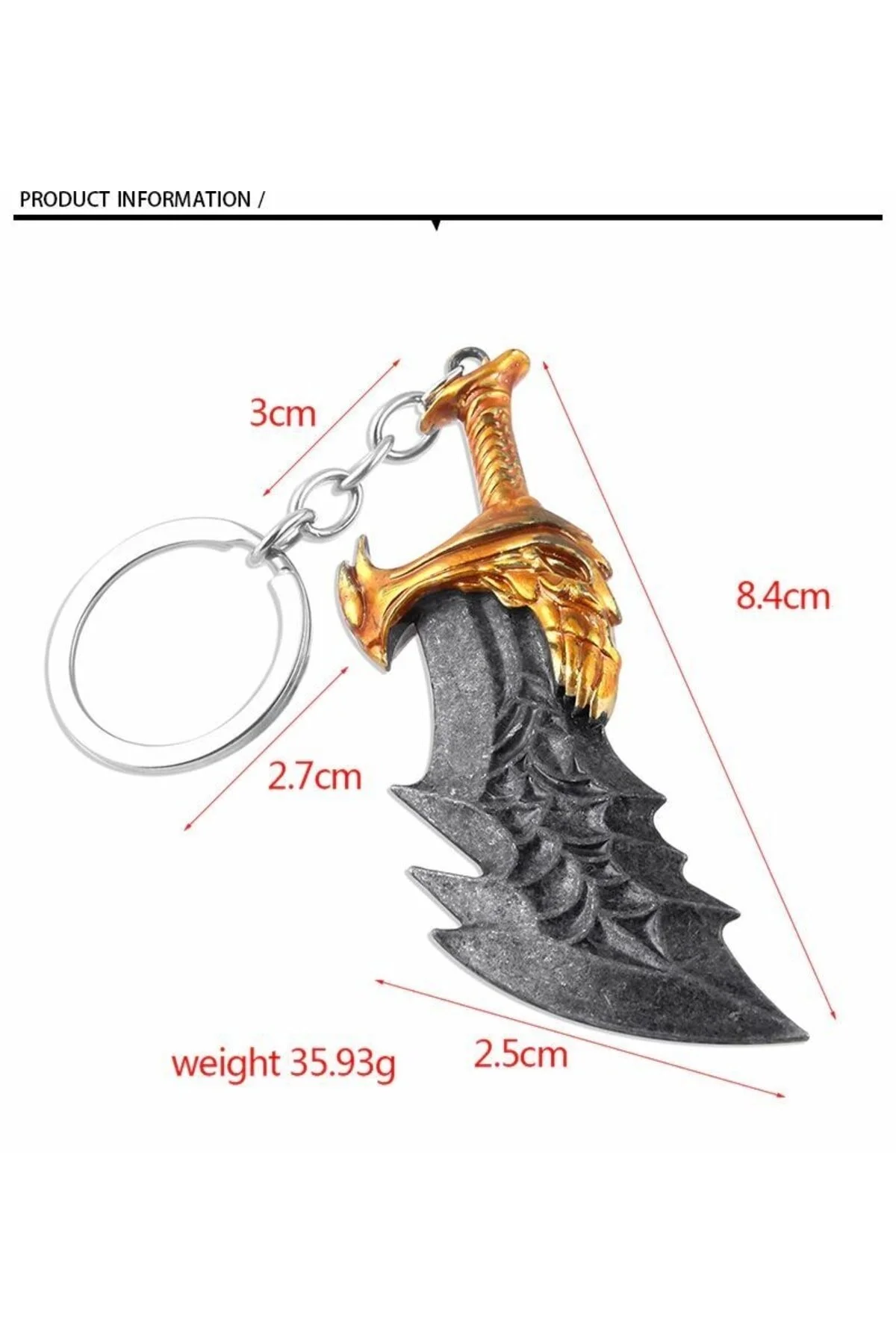 جلیقه کلید GOD OF WAR GOW RAGNAROK KRATOS BLADE CHAOS BLADES KEYCHAIN METAL PLAYSTATION 5 GOLD Genel Markalar
