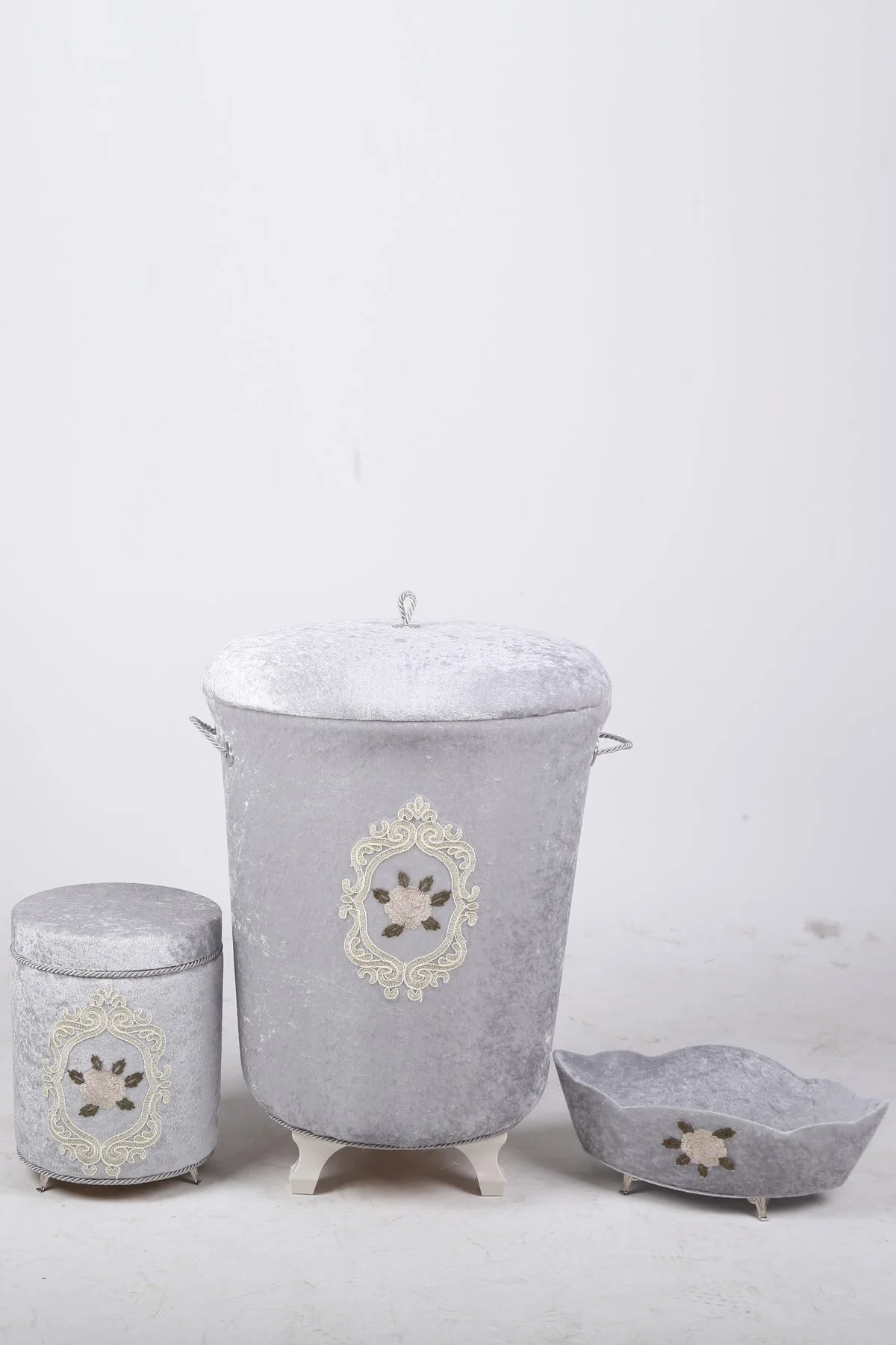سبد رخت خاکستری Shems مخملی توری حمام کثیف مجموعه لباسشویی  Bonny Home