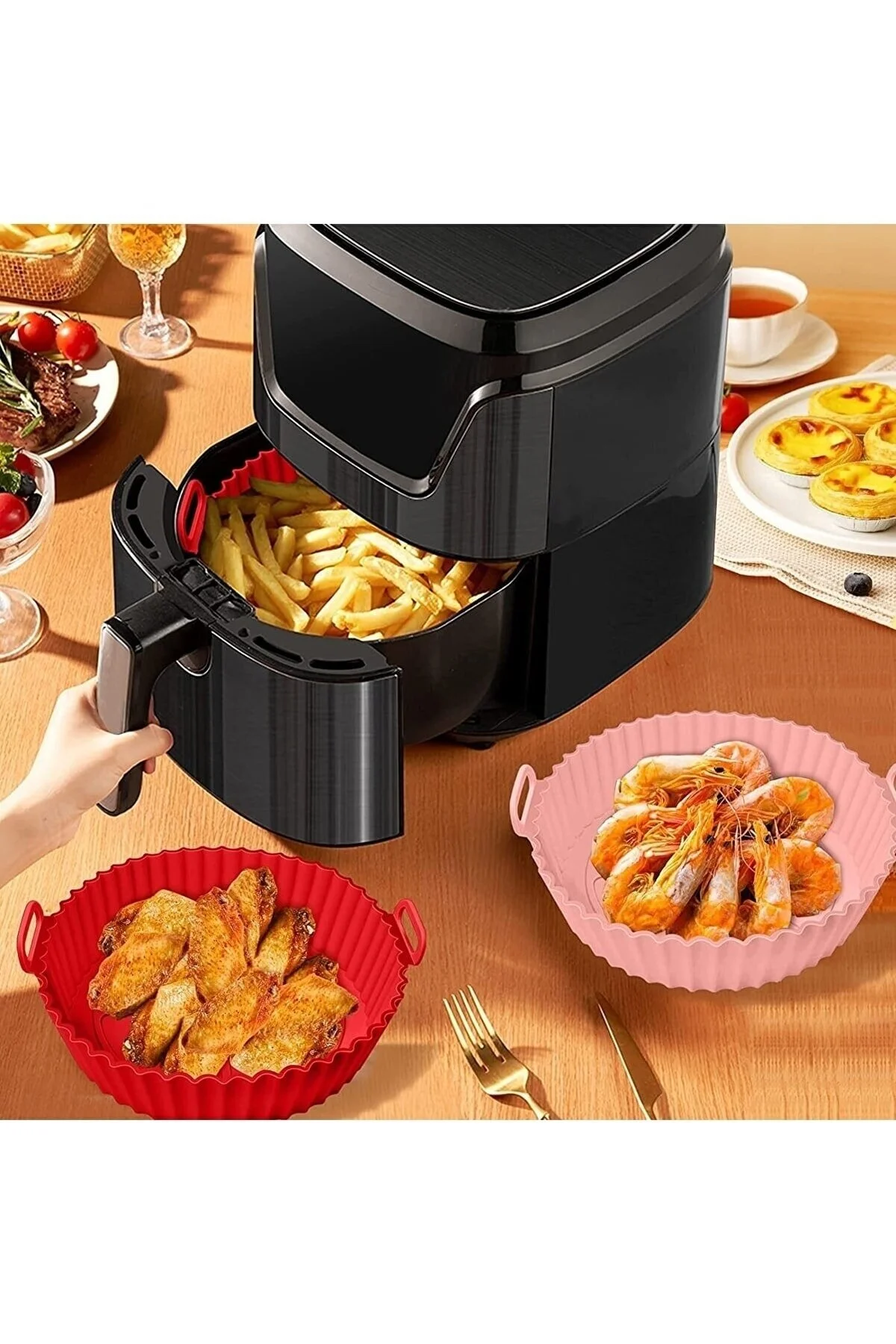 سرخ کن قرمز الگوی پخت و پز سیلیکون لوازم جانبی هوا کاغذ BPA رایگان İLİVA