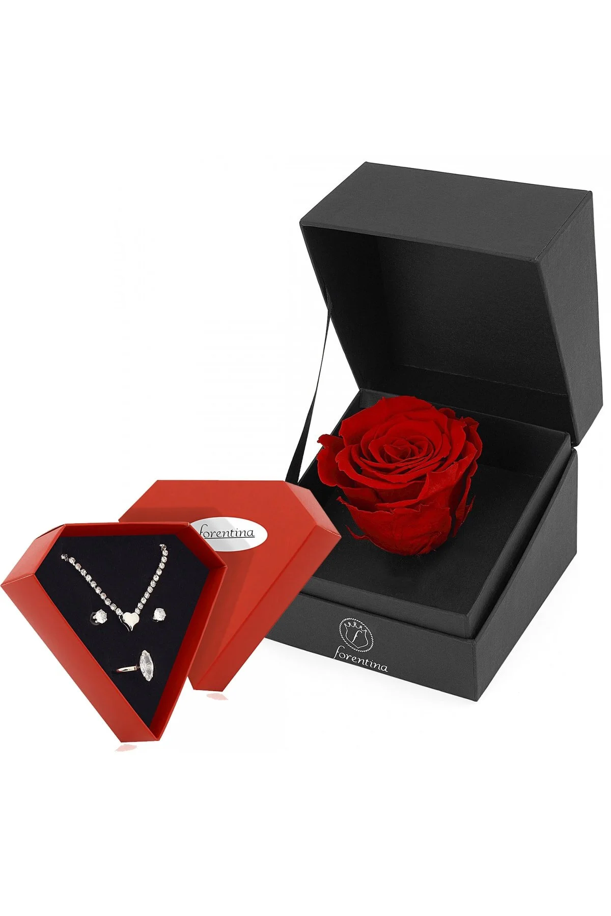 هدیه مفهومی قرمز مجموعه جواهرات قلب گل رز Forentina