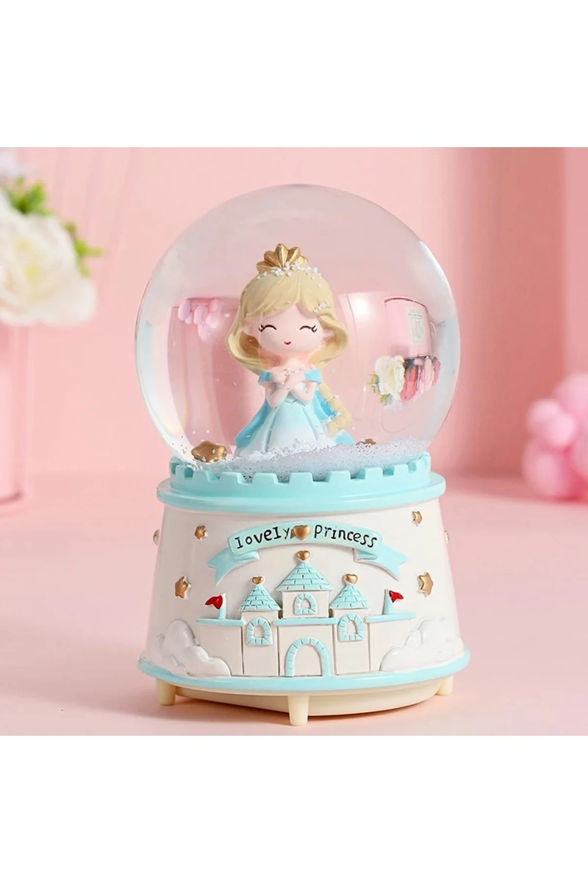 گوی برفی SNOW GLOBE سایز بزرگ SWEET PRINCESS با چراغ های چرخان و موسیقی اسپری از ترکیه hediyesahibi