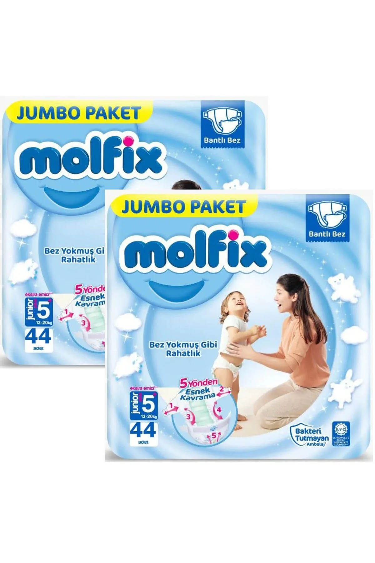 پوشک بچه 5+ سایز جونیور پلاس 13 تا 20 کیلوگرم 44 عدد 2 اورجینال Molfix
