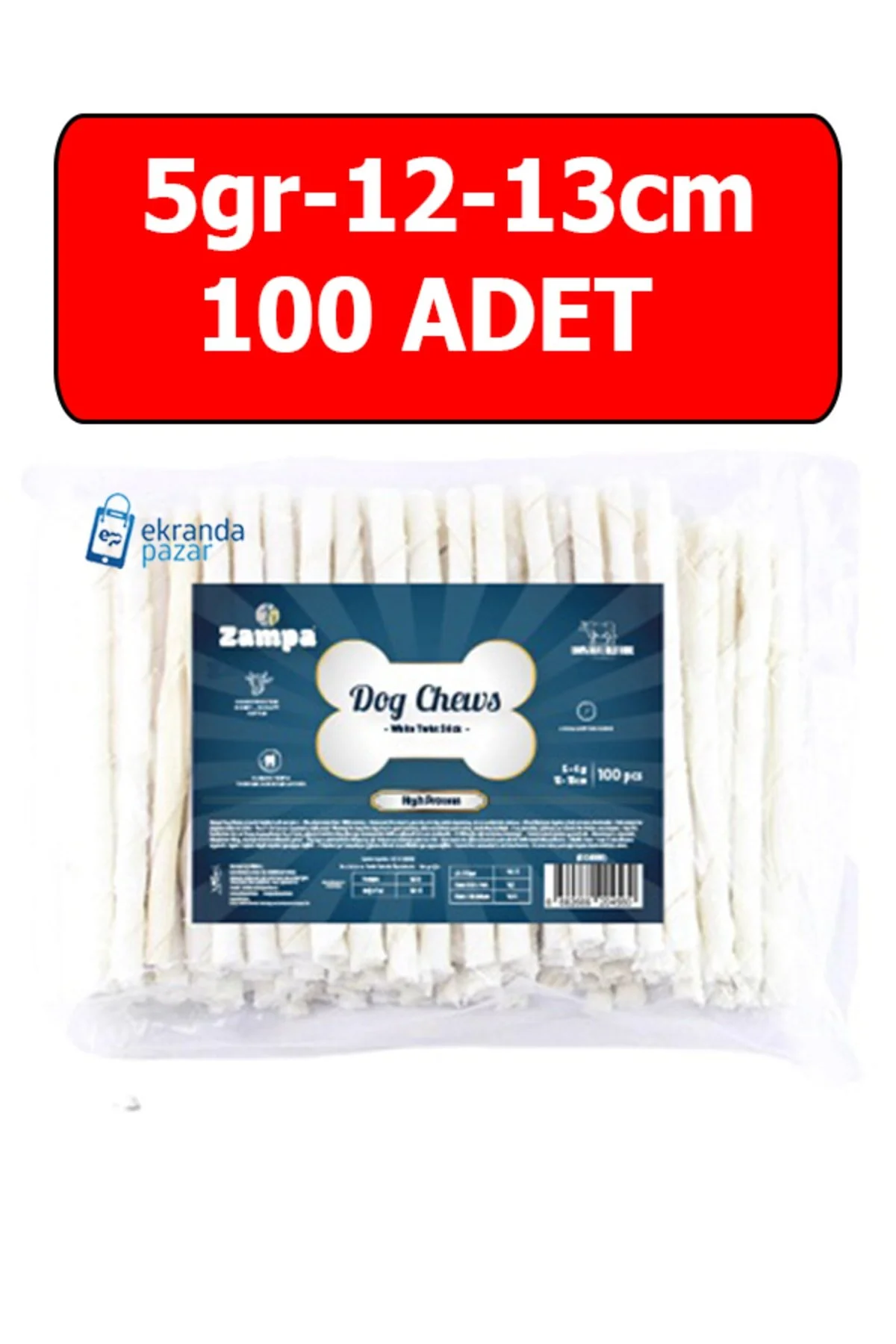 استخوان سگ سفید BICK 100 قطعه استخوانی 5G 12 13 سانتی متر توله زمپا Zampa