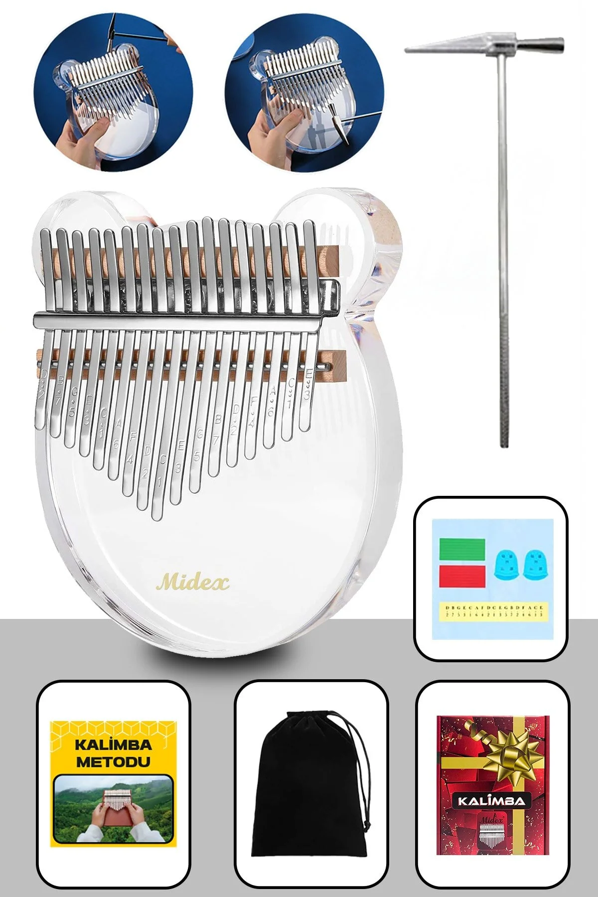 کالیمبا KLX6000 شیشه شفاف KALIMBA استیل ضدزنگ 17 روش فرود KEYBLACK چکش کامل مجموعه Midex