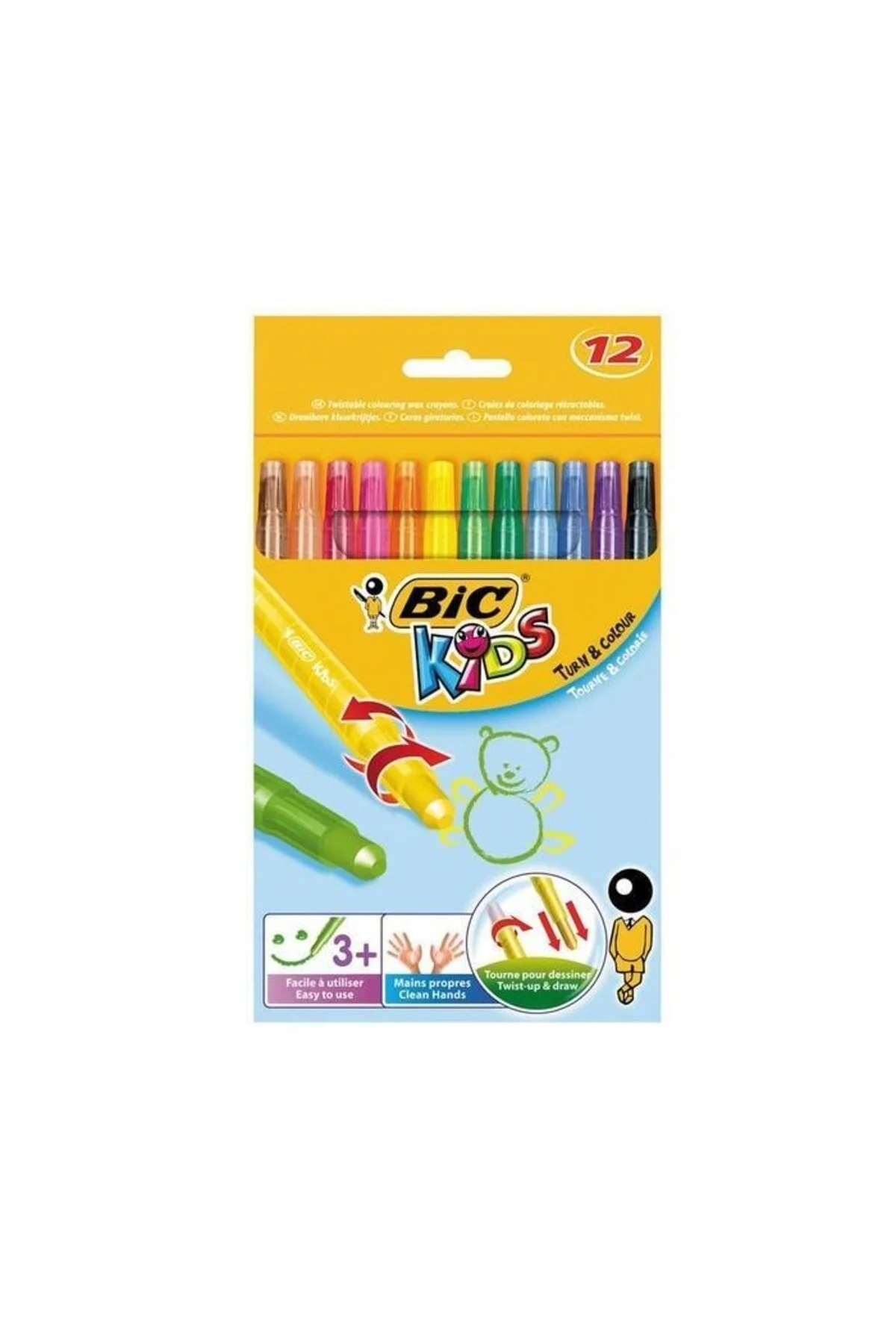 مداد شمعی پاستل چند رنگ کاغذ شمع KIDS 12 اورجینال بیک Bic