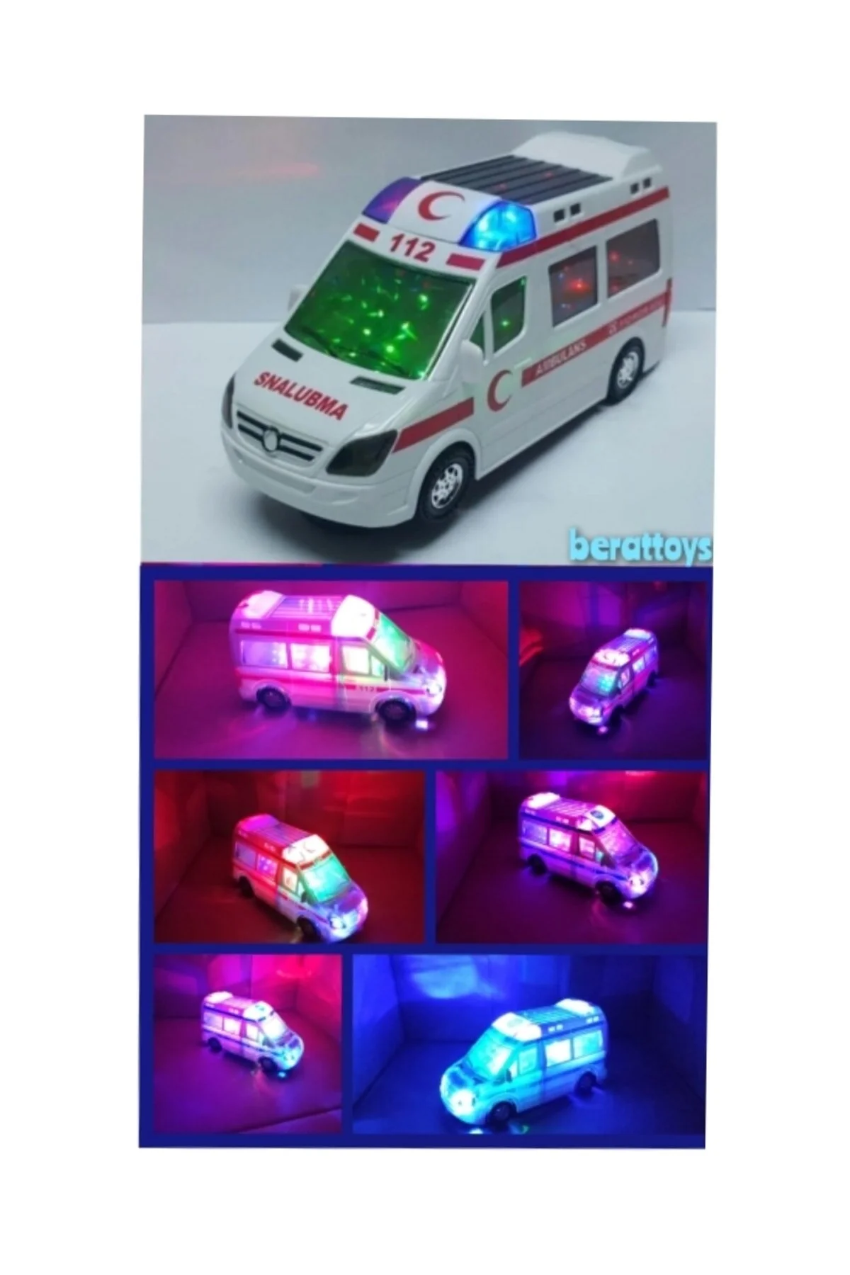 ماشین اسباب بازی آمبولانس 20 سانتی متری 3 بعدی با آژیر صدای ترکی berattoys