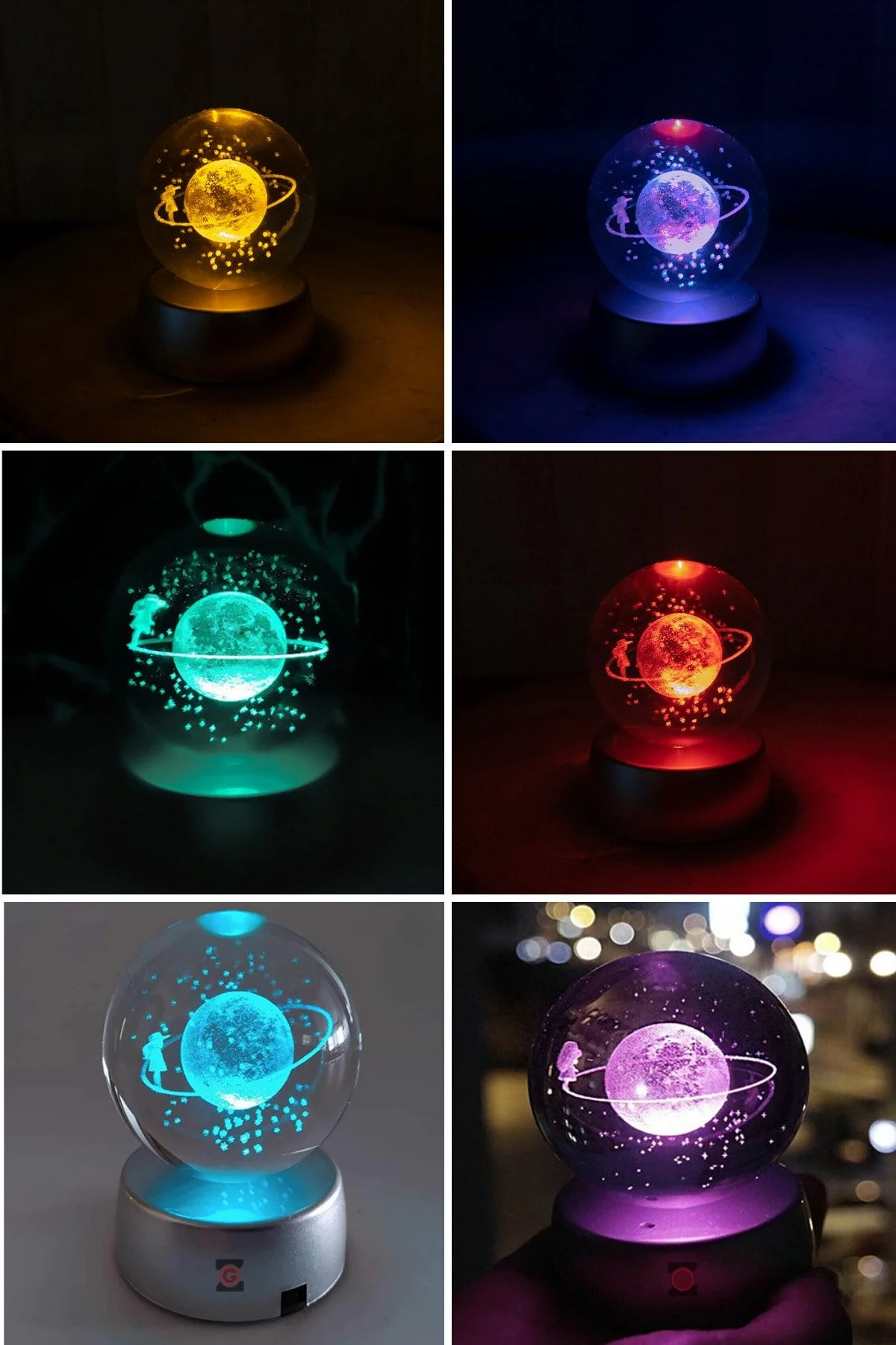 گوی برفی تغییر رنگ LED شیشه ای روشن زحل دختر گلوب لامپ ماه کامل و زیرکون باگت آویز SNOW GLOBE از ترکیه Zemtigo