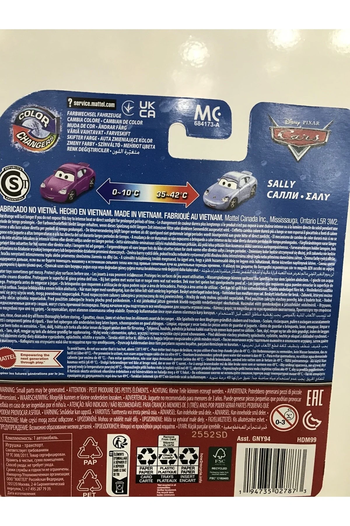 ماشین اسباب بازی خودروهای تغییر رنگ خودرو سالی 8 سانتی متر Mattel