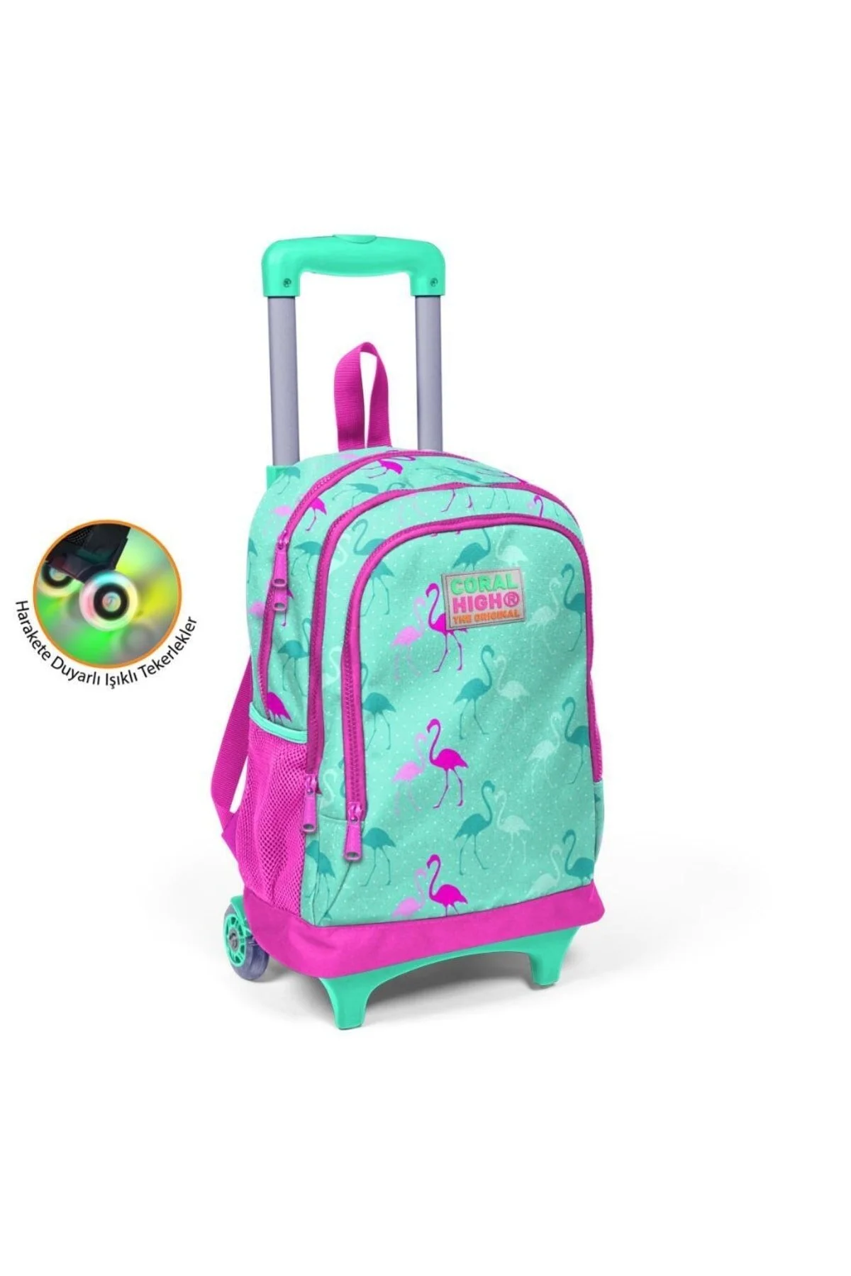 کیف مدرسه راز آبی نئون صورتی فلامینگو با طرح سه محفظه روشن و Coral High