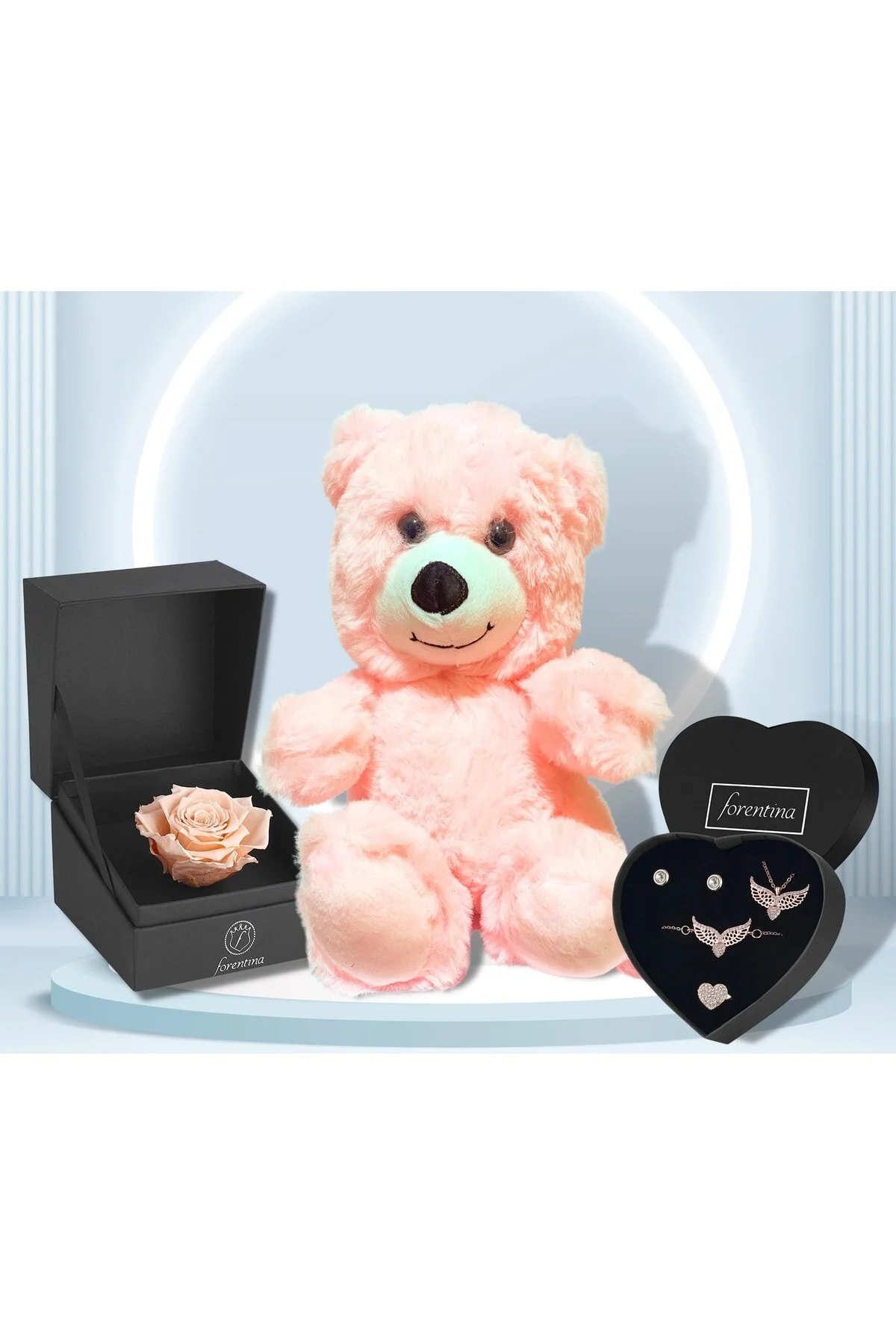 هدیه مفهومی صورتی زنانه مجموعه جواهرات بال فرشته FADE ROSE BEAR Forentina