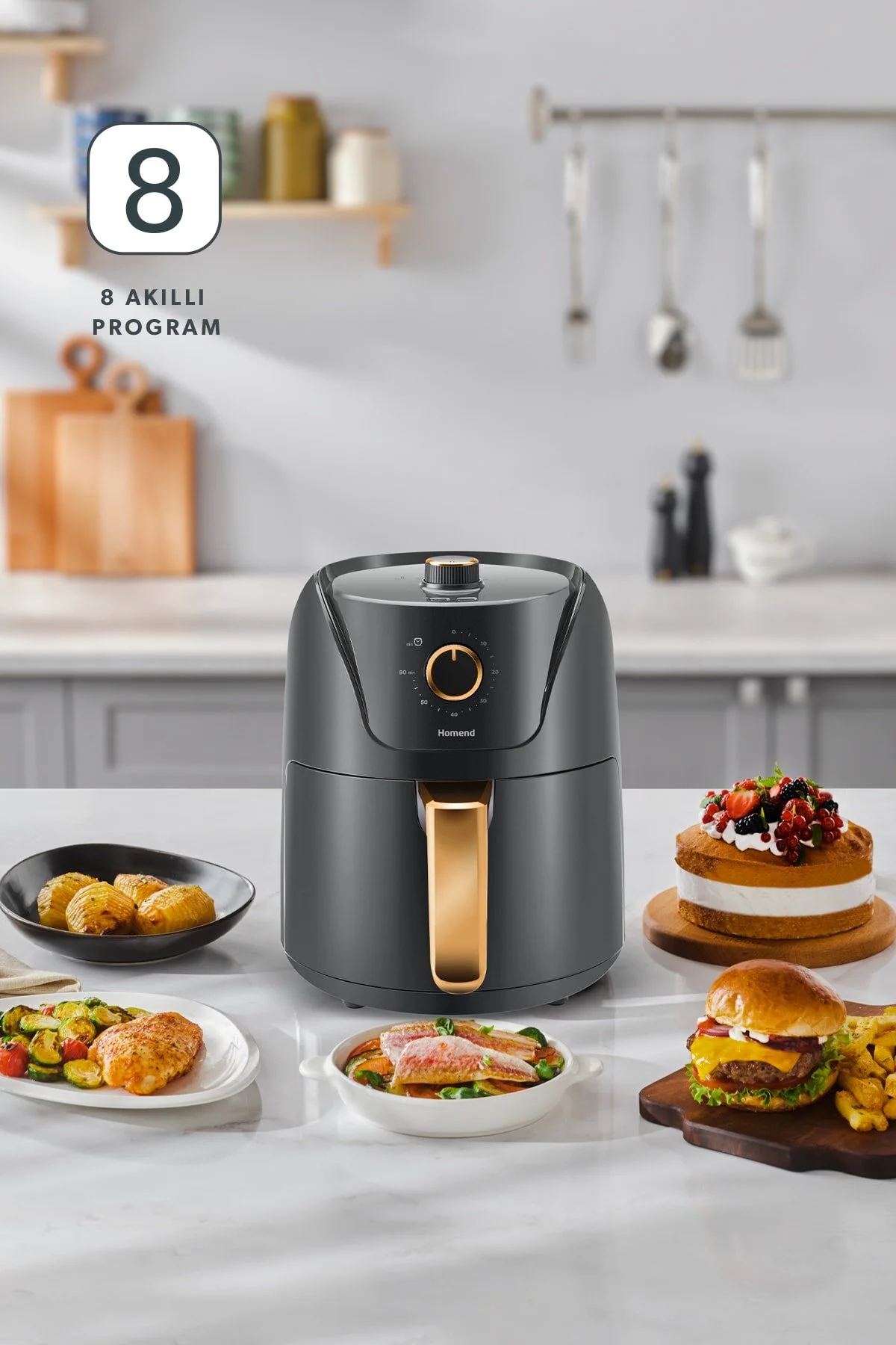 سرخ کن سیاه Airfryday 2505H 8 برنامه ریزی شده مختلف لاغر 43 لیتر Airfryer  HOMEND
