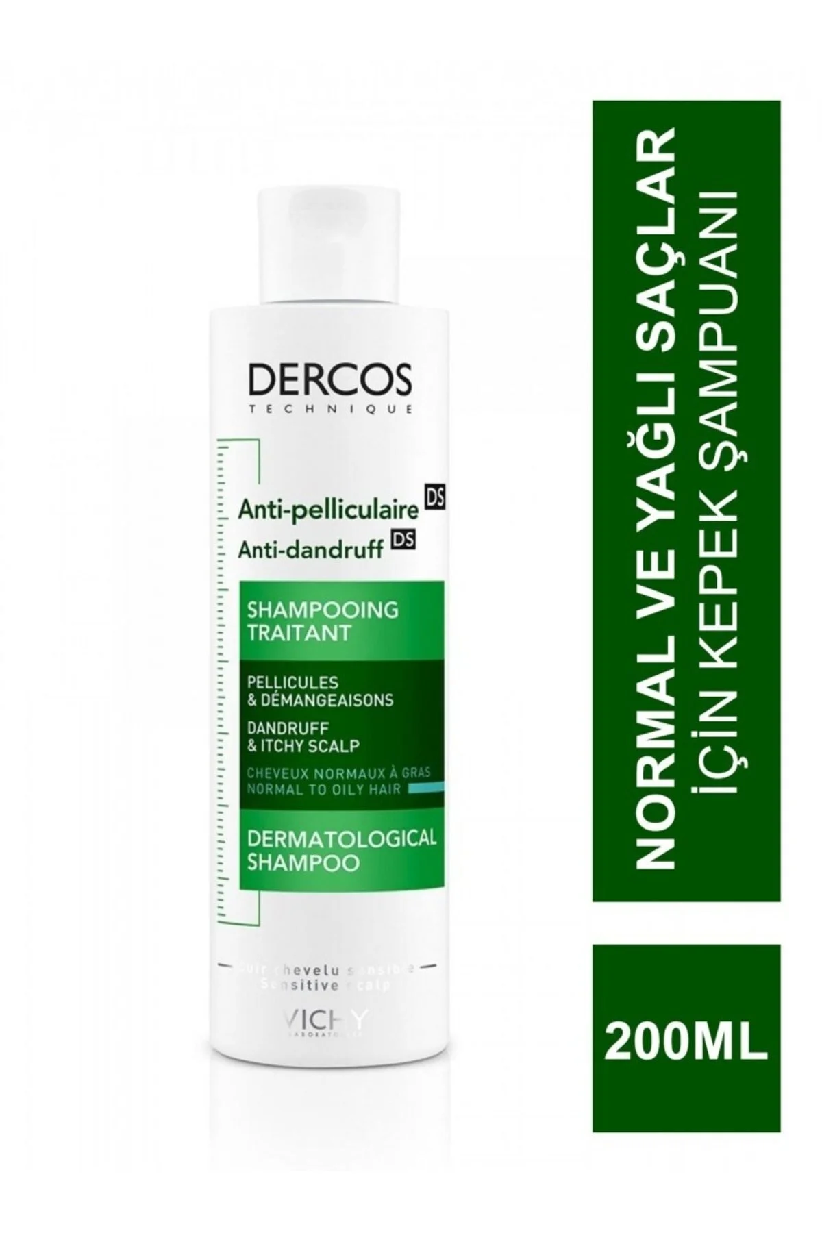 شامپو DERCOS ضد شوره سر برای موهای طبیعی و روغنی دیندرف 200 میل ویشی Vichy