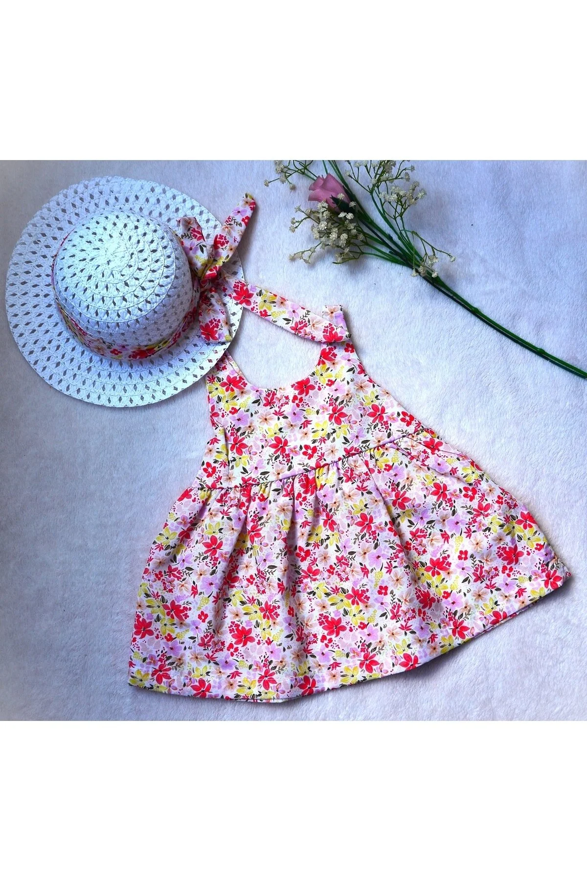 Kids ست کلاه لباس دخترانه طرح گل