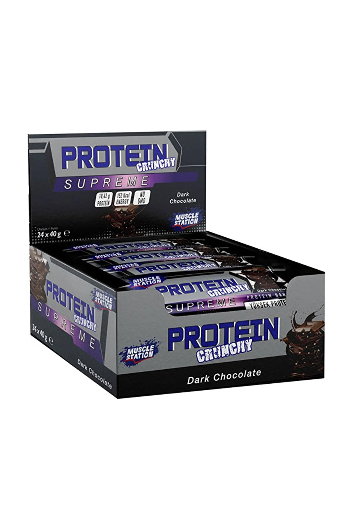 پروتئین بار میله پروتئینی سوپریم کرانچی 40 گرم 24 تکه شکلات تلخ اورجینال Muscle Station