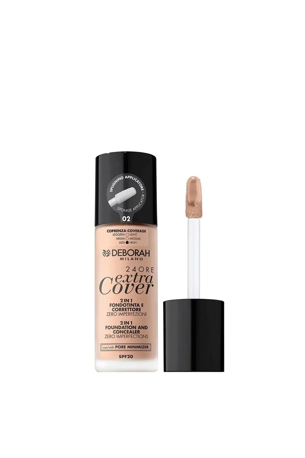 کرم‌پودر دبورا 24Ore Extra Cover شماره 02 Beige – پوشش بسیار بالا، ضد لک و ماندگار با SPF20 Deborah