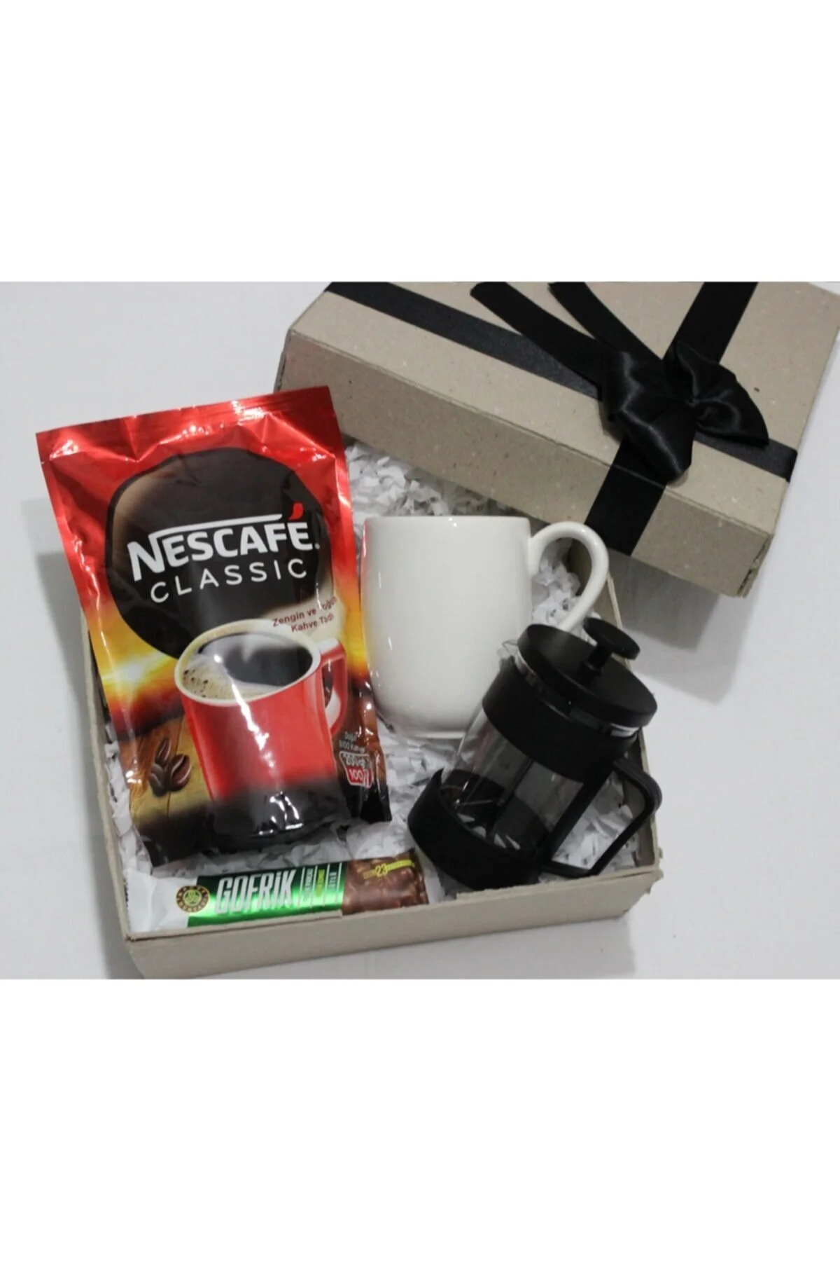 قهوه فوری مردانه و زنانه ست هدیه کلاسیک 200 گرمی فرنچ پرس لیوان سفید شکلات نسکافه Nescafe