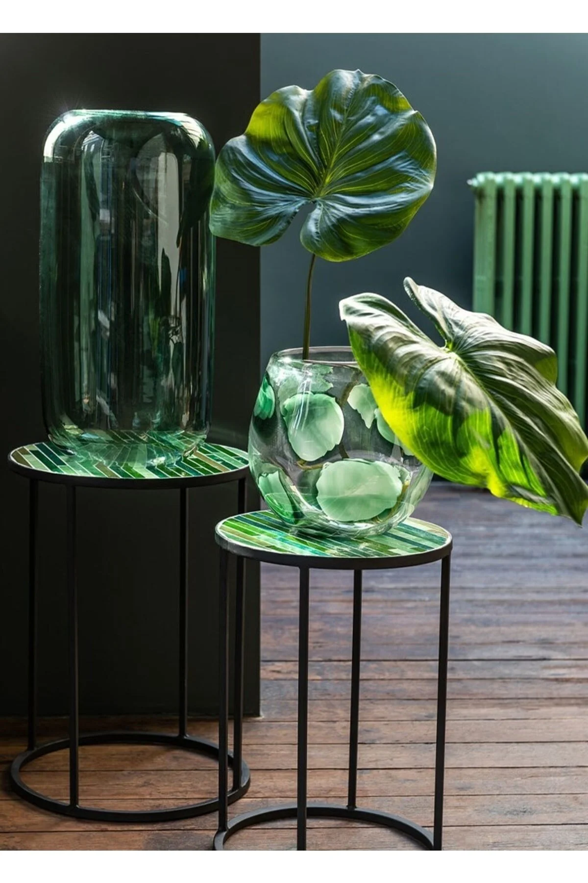 گلدان سبز شیشه ای سیلندر L Laromita Decoration