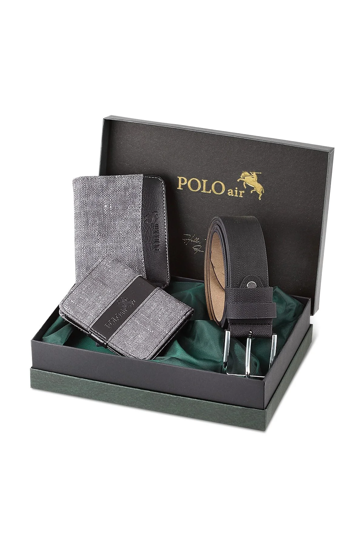 ست لوازم جانبی مردانه BOXED SPORTS GREY WALLED BELT CARD HOLDER polo air