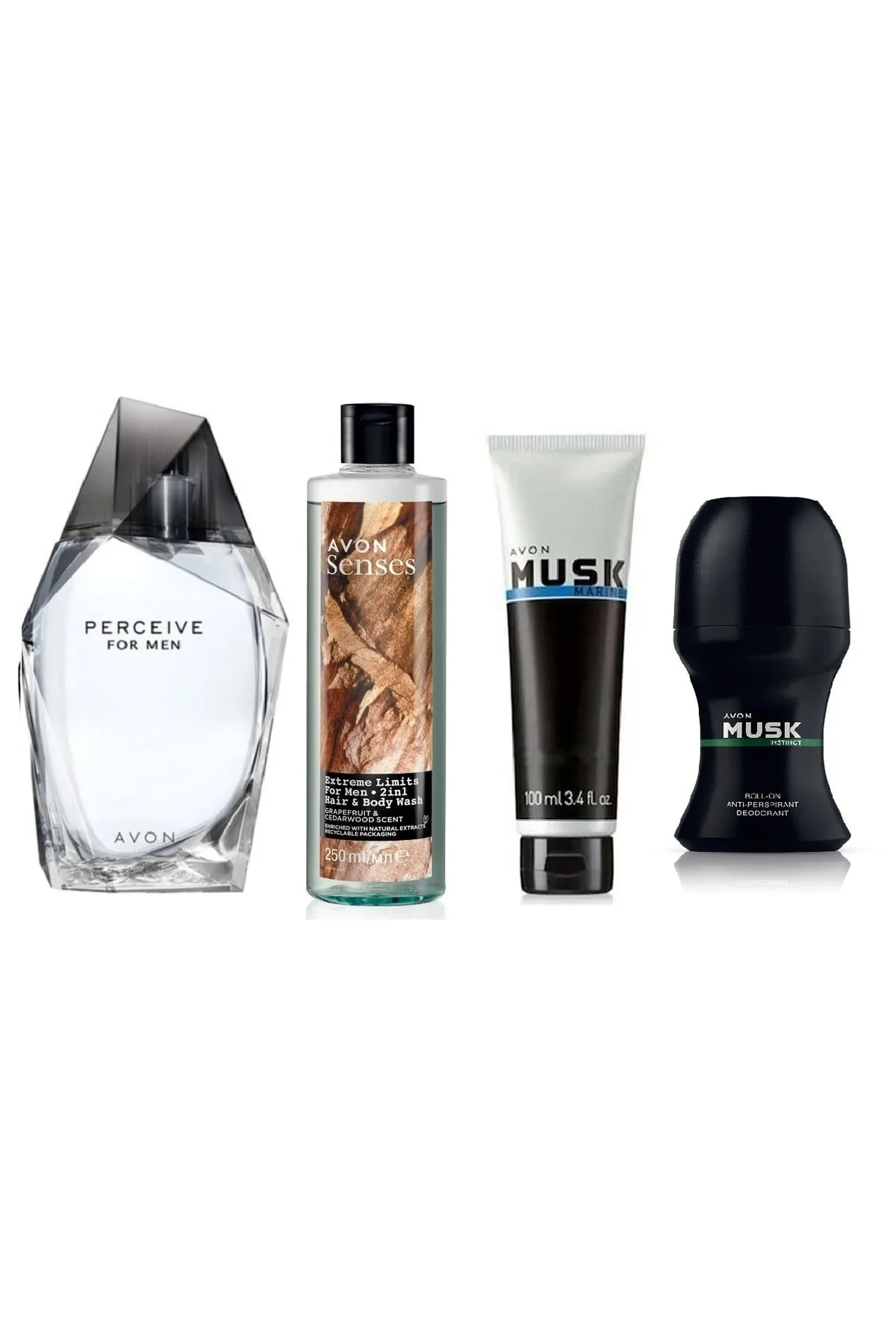 Avon ادوتویلت مردانه با بوی مردانه 100 میلی لیتر ژل حمام اکستریم 250 میلی لیتر ژل اصلاح دریایی رول ضد تعریق اینستینکت