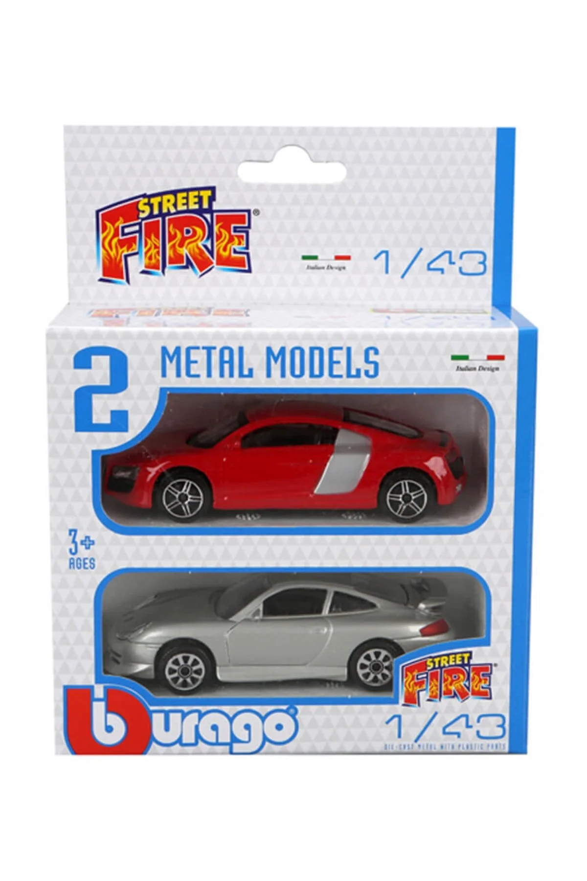 ماشین اسباب بازی 1:43 STREET FIRE 2 SET STRIPED GREY RED GRAY Burago