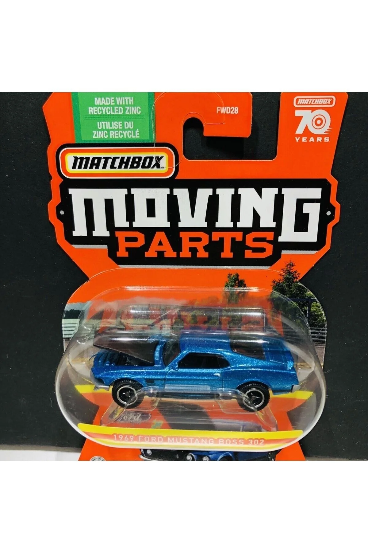 ماشین اسباب بازی 1969 Ford Mustang Boss 302 Moving Parts 70 Years 2 54 قطعات قابل باز شدن فلزی FWD28 Matchbox