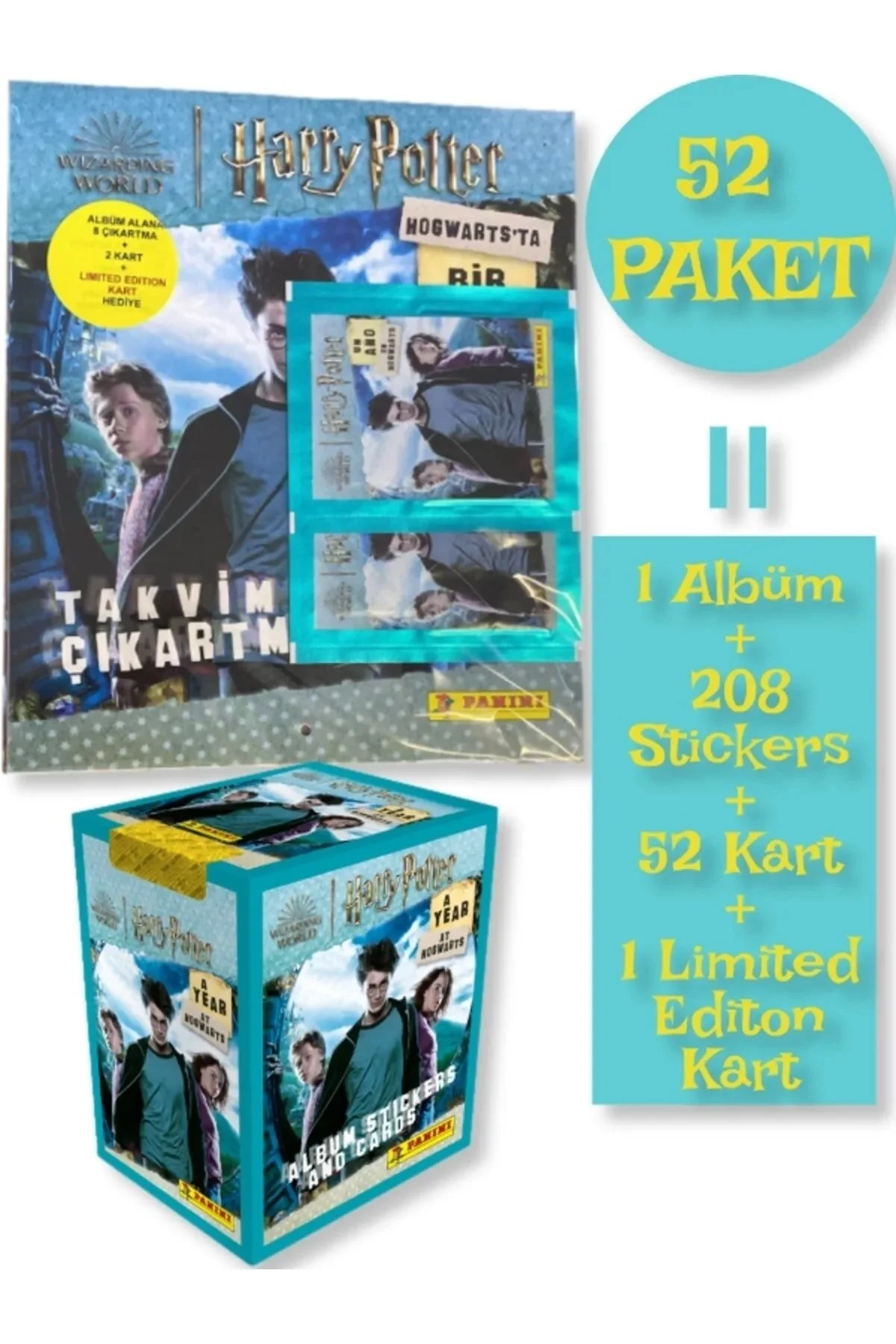 اسباب بازی های آموزشی هری پاتر یک سال در آلبوم مجموعه تقویم برچسب هاگوارتز + کارت بسته 52 Panini