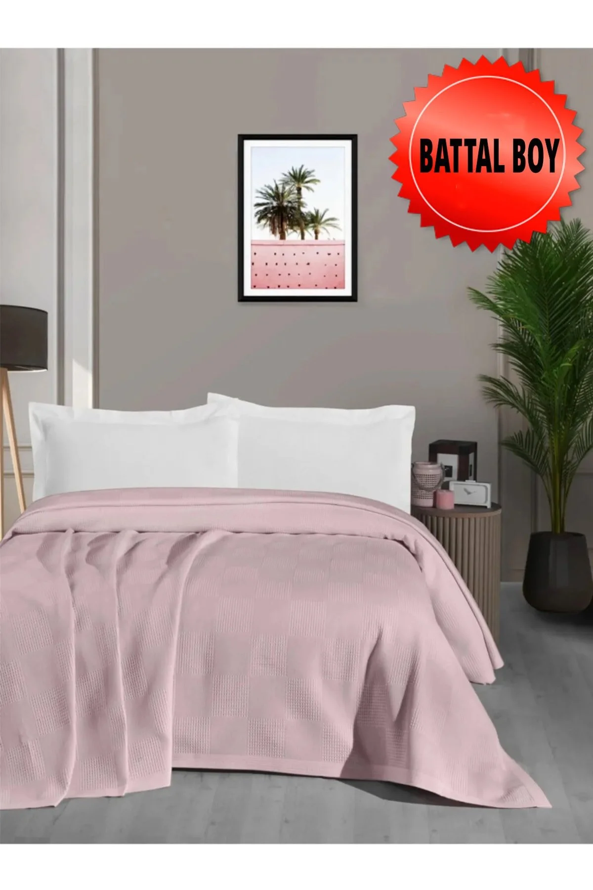 ست پیکه خیلی بزرگ صورتی پتو طرح وافل 100% پنبه ضخیم نخ سافت کینگ سایز 240 x 260 Mulberry