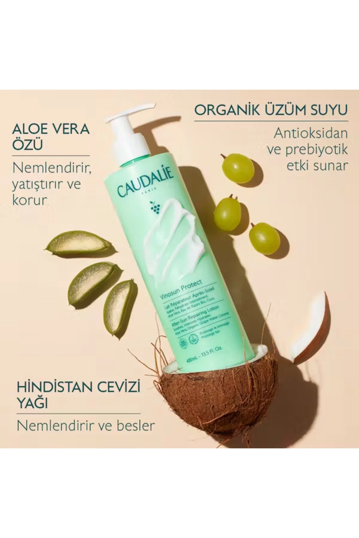 محصولات پس از آفتاب VINO'S PROTECT NOURISHING REPAIR ALOE VERA POST SUN MAINTENANCE LOTION 400ML Caudalie