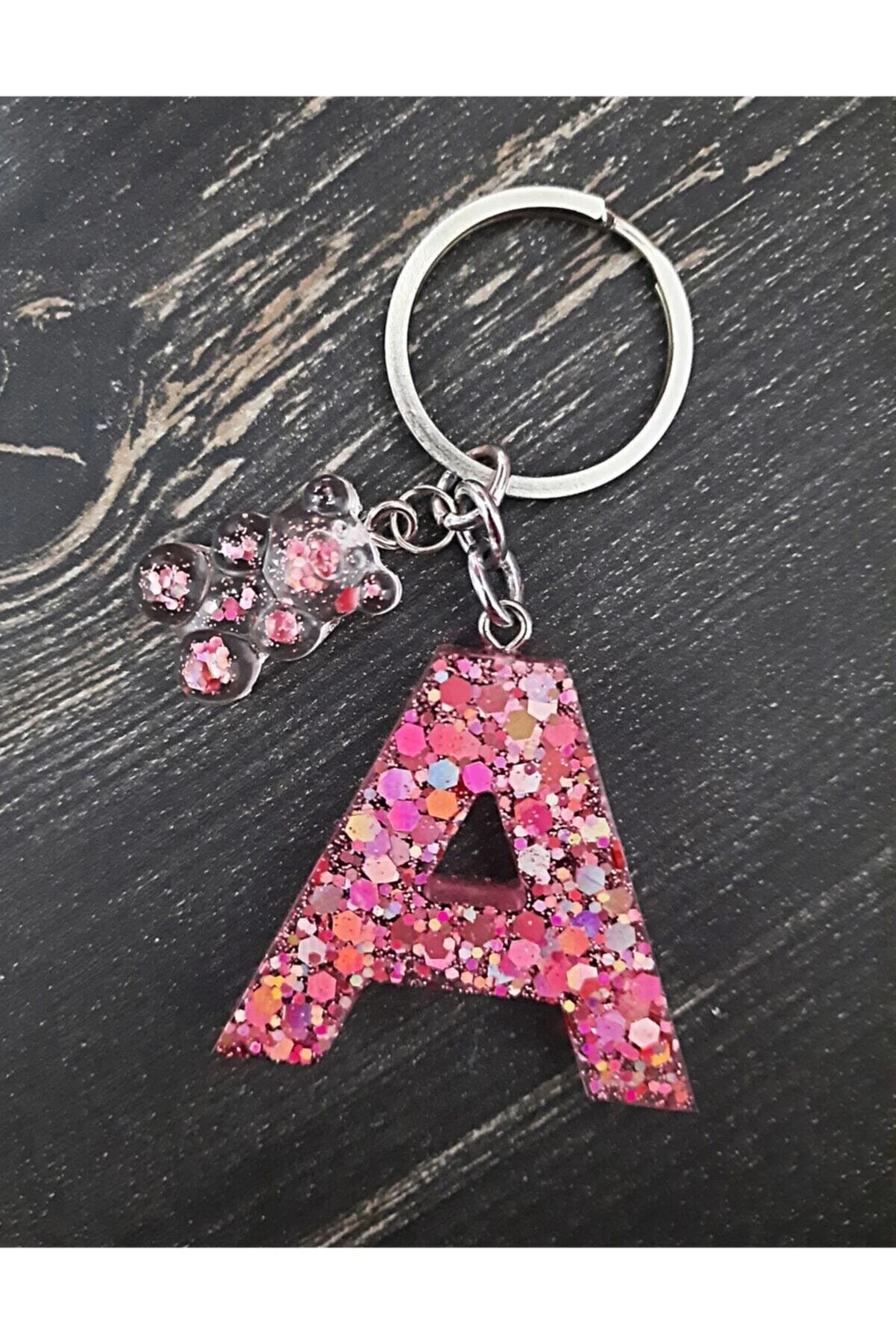 جلیقه کلید DUSTY ROSE GLITTER EPOXY LETTER A KEYCHAIN nursstore