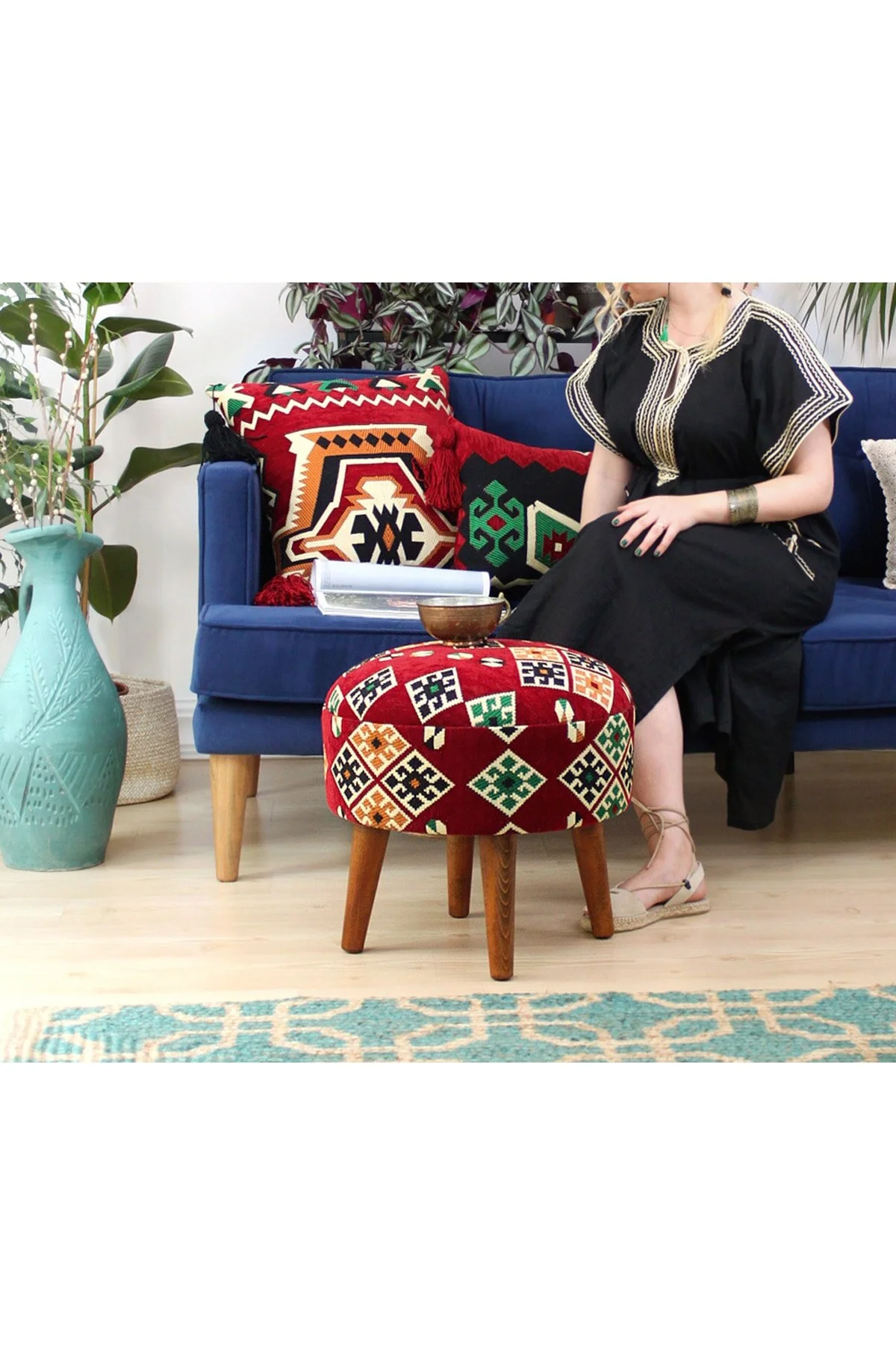 پاف و نیمکت MELIK KILIM PUFF LYDIA اورجینال Lorence Home