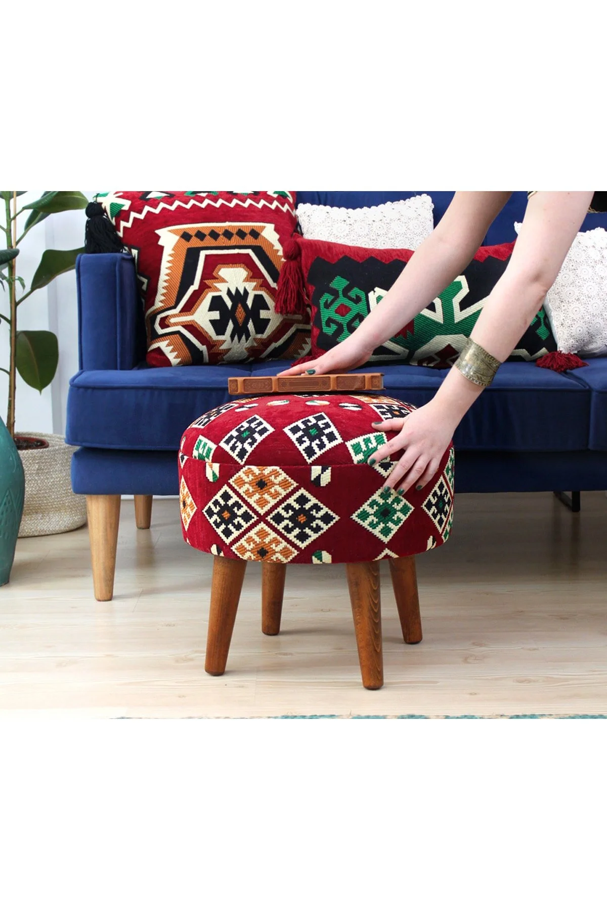 پاف و نیمکت MELIK KILIM PUFF LYDIA اورجینال Lorence Home