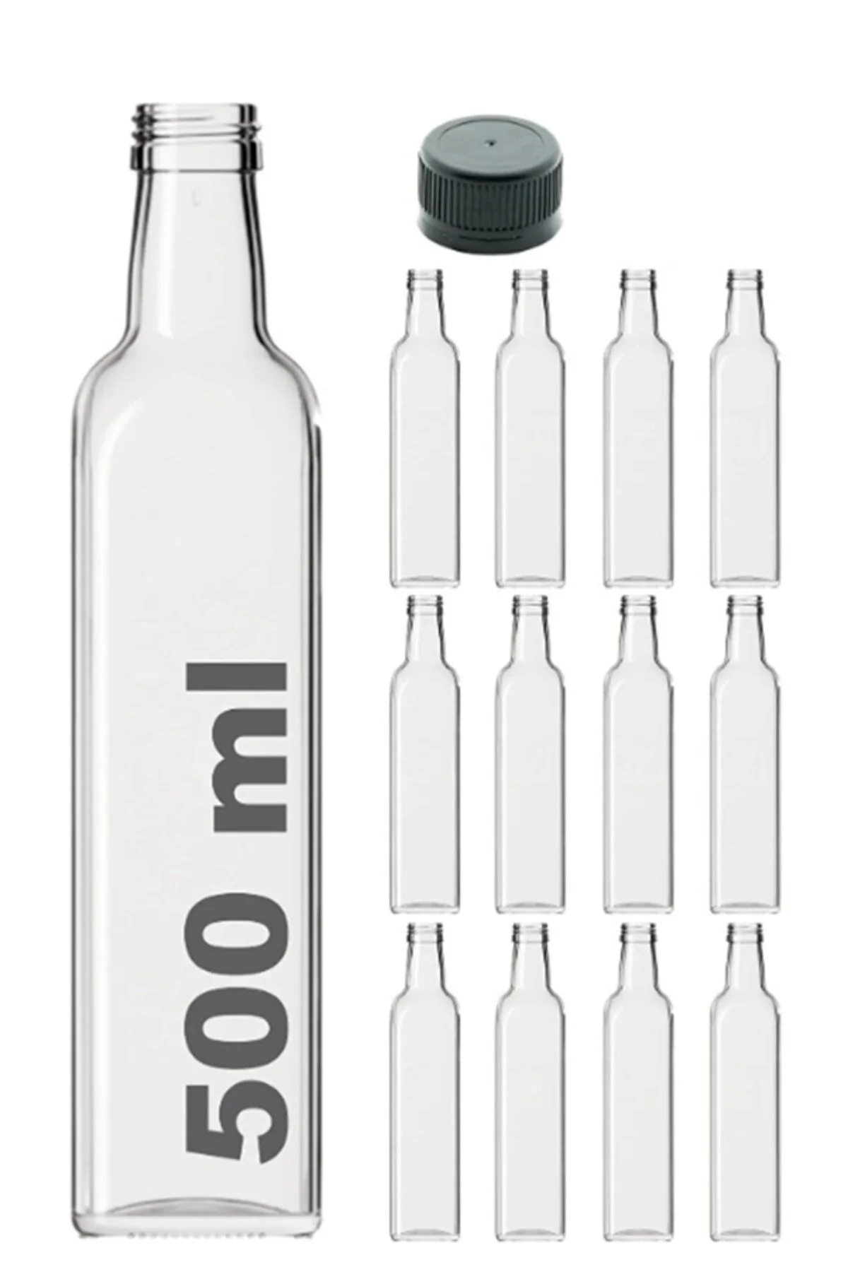 پارچ و تنگ 12 قطعه چند منظوره شفاف شیشه ای مربع MARASKA BOTTLE 500 ML CAPLE SEALING Milea