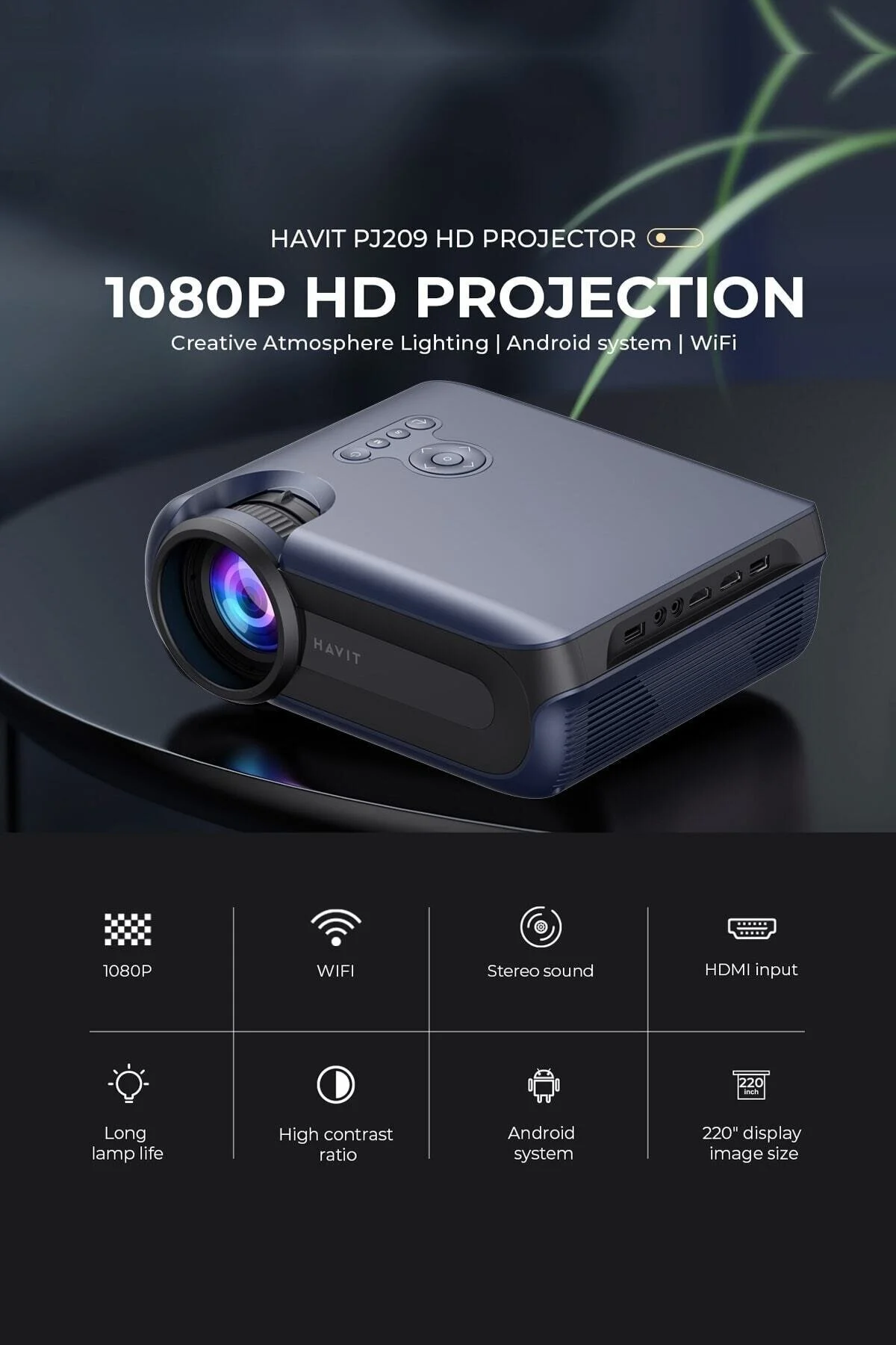 پروژکتور PJ209 SAPPHIRE PRIME FULL HD 1080P دستگاه طرح ریزی 350 ANSI WIFI انتقال تصویر 5G Havit