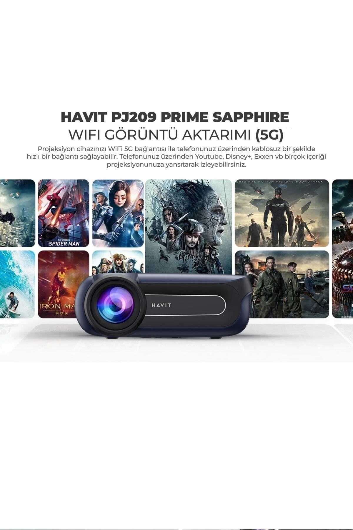 پروژکتور PJ209 SAPPHIRE PRIME FULL HD 1080P دستگاه طرح ریزی 350 ANSI WIFI انتقال تصویر 5G Havit