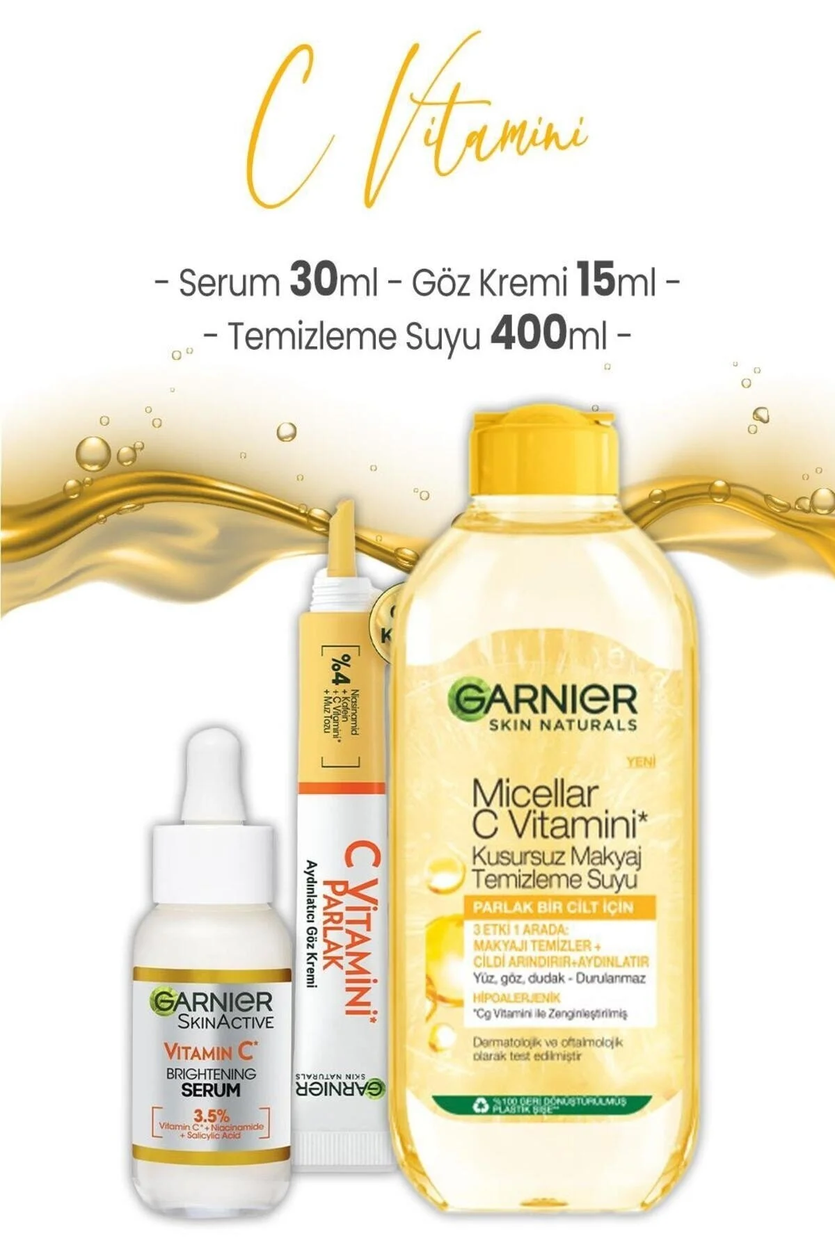 سرم پوست ویتامین C 30 میل کرم چشم 15 و آب تمیز 400 Garnier