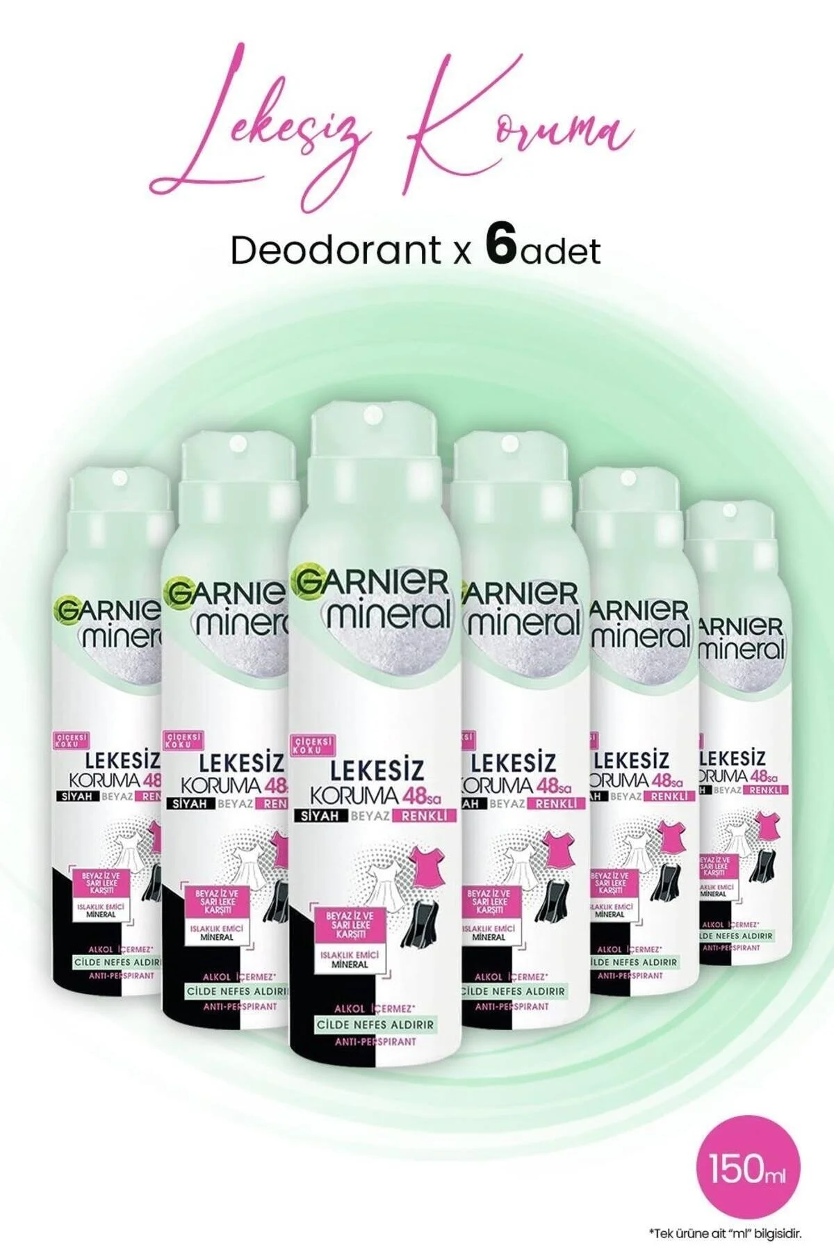 دئودورانت و رول آن زنانه مواد معدنی 48 ساعت محافظت در جریان گل SPREY DEODORANT 150 ML X 6 PCS Garnier