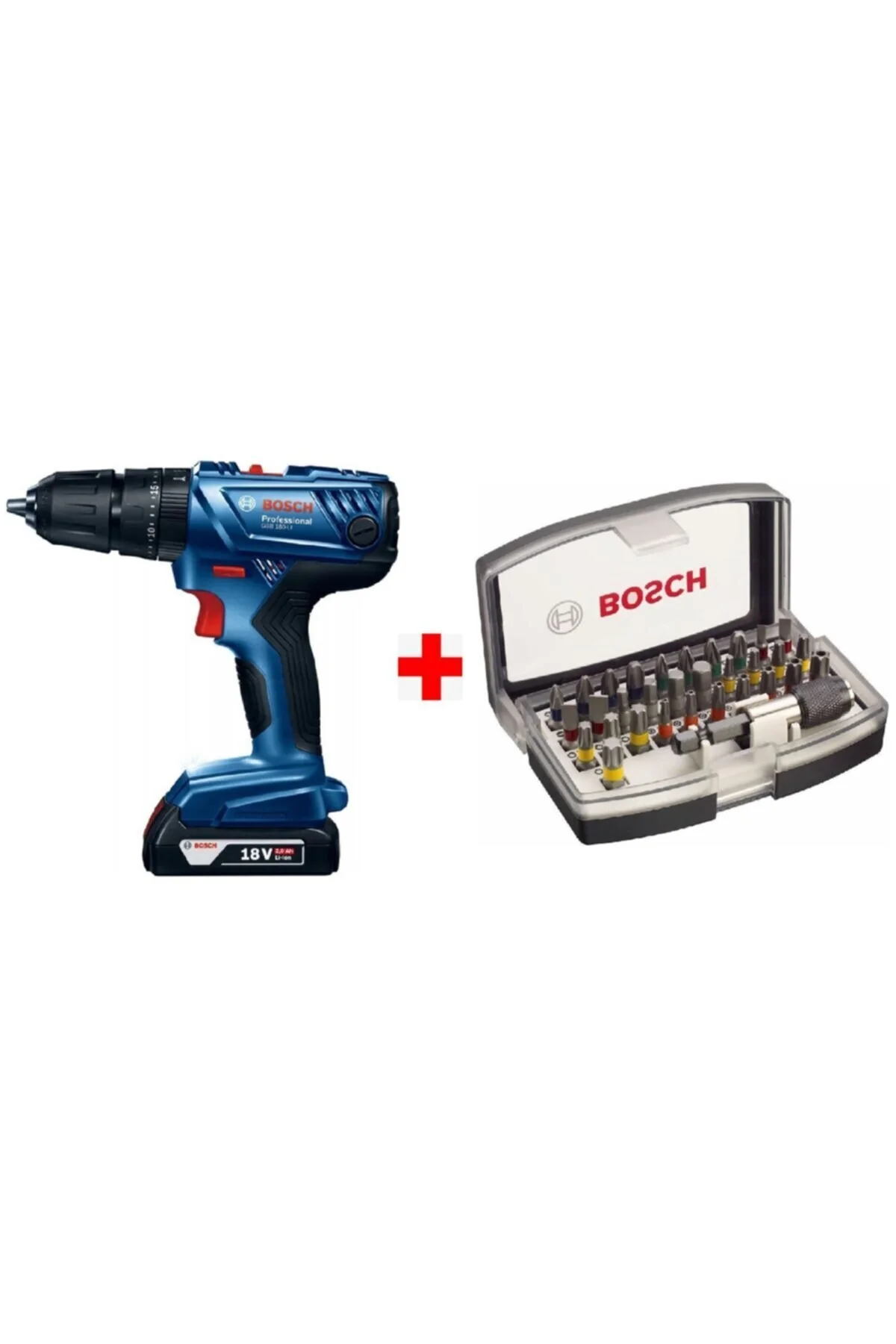 دریل شارژی پیچ گوشتی ضربه ای GSB 180 LI 18V 2AH + مجموعه بیت 32 تکه بوش Bosch