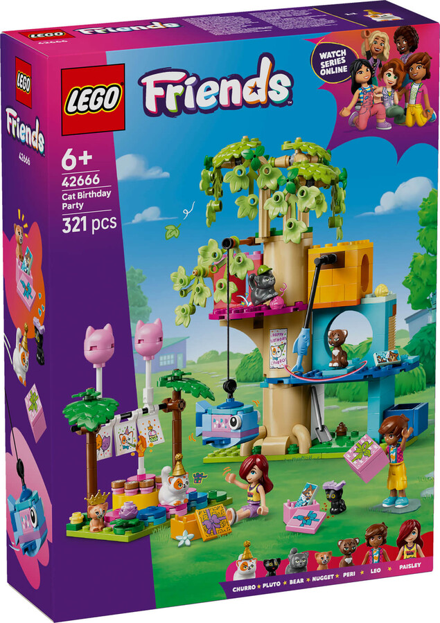 مجموعه ساختنی لگو LEGO فرندز Friends مدل 42666، جشن تولد گربه و خانه درختی، ۳۲۱ قطعه، حداقل سن ۶ سال
