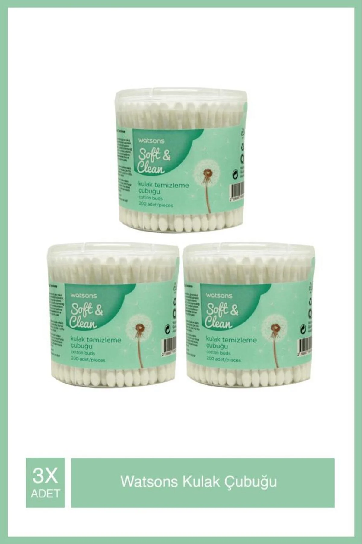 گوش‌پاک‌کن پنبه‌ای واتسونز Watsons مدل SETW182، ۳ بسته ۲۰۰ عددی