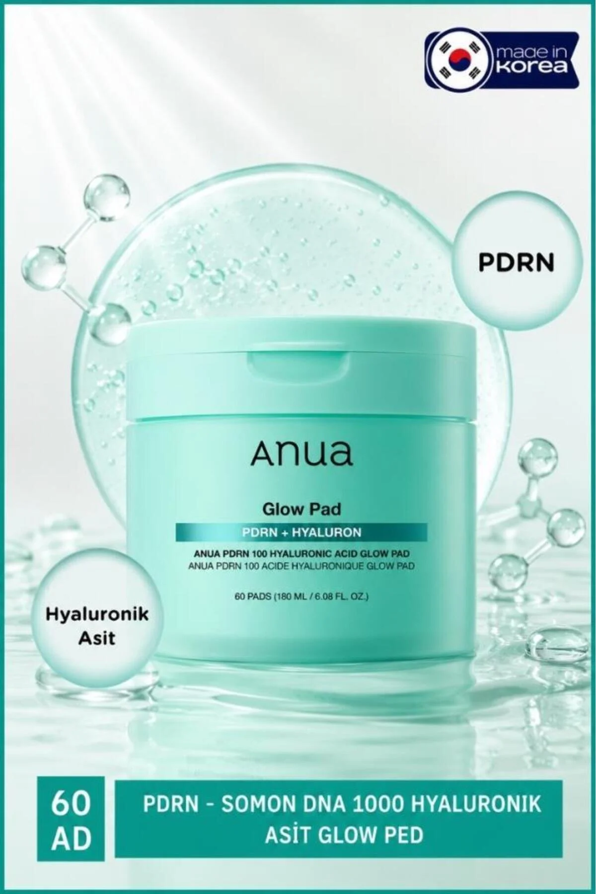 پد تونر آنوا ANUA PDRN - DNA سالمون 1000 حاوی هیالورونیک اسید، ۶۰ عدد