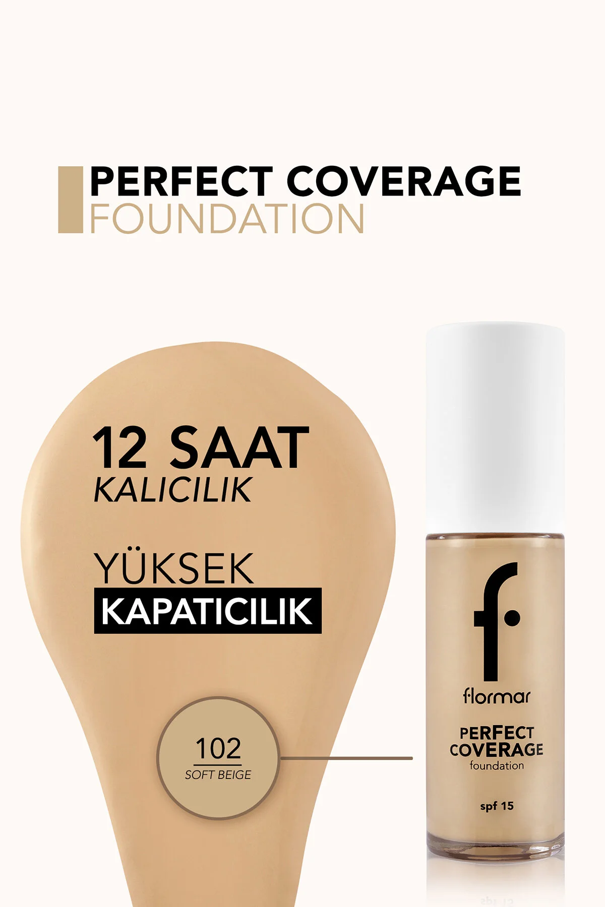 کرم‌پودر پرفکت کاوریج فلورمار Flormar مدل 6809 با پوشش بالا و SPF15 یونیسکس بژ