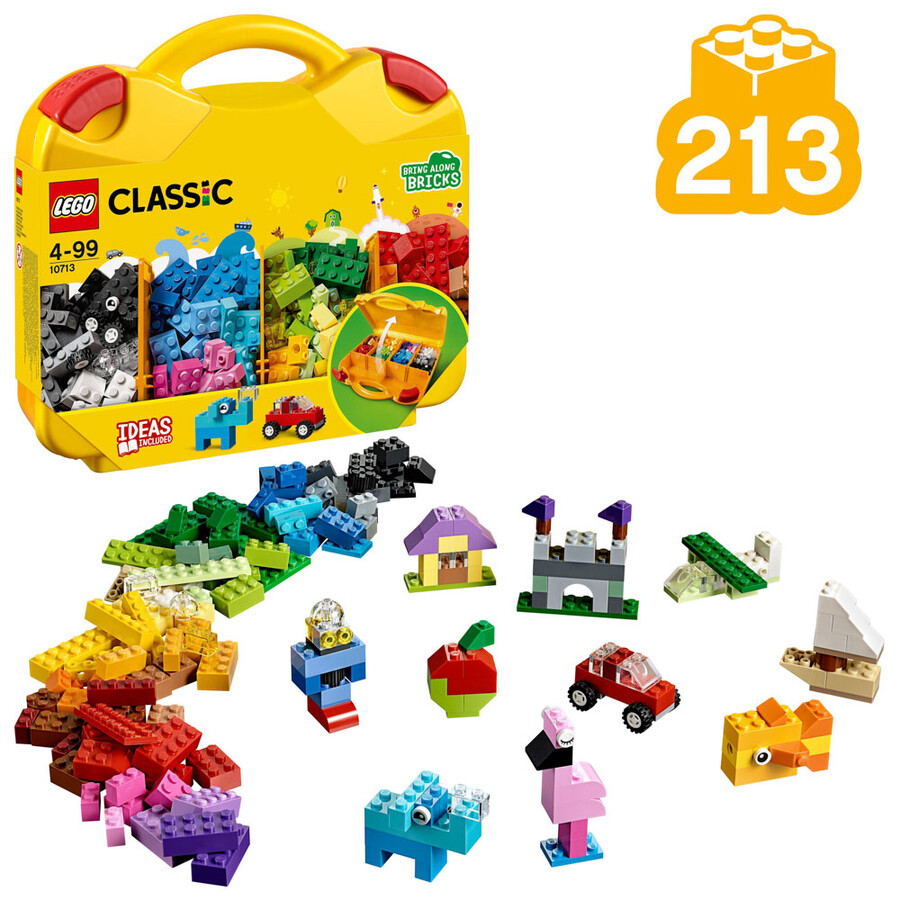 مجموعه ساختنی لگو LEGO کلاسیک مدل 10713، ۲۱۳ قطعه، کیف زرد با محفظه‌های تفکیک